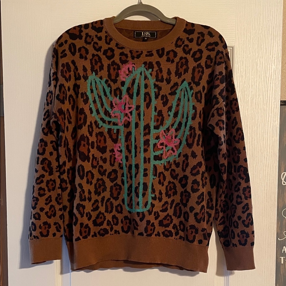 L&B Brown Leopard Print Knit Sweater